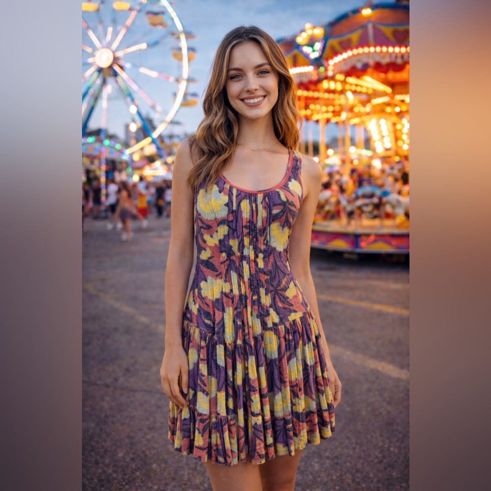 Free People Drop Waist Floral Sleeveless Dress Sz Large